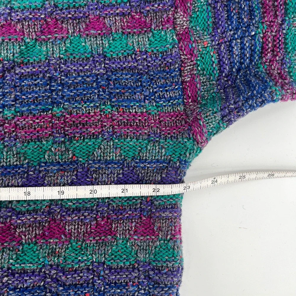 Vintage Wool Knit‎ Sweater Oversized Striped Geometric Crew Neck Teal Purple M/L